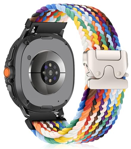 HinZann Armband für Samsung Galaxy Watch 9/8 / 8 Classic - Regenbogen | Stretch Nylon Geflochten, Damen Herren, Elastisches Stoff Ersatzarmband für Galaxy Watch 9/8 40mm 44mm/ 8 Classic 46mm