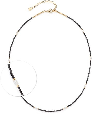 JEWELS BY LEONARDO Halskette Ciao Nola • Hals-Schmuck aus goldfarbenem Edelstahl • schwarzen Glasschliffperlen druchbrochen von weißen Perlen • 42-47 cm Länge • Schmuck Geschenk für Frauen • 025706
