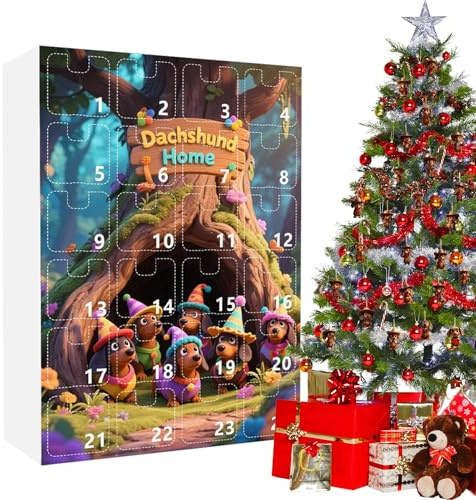 2025 Countdown-Kalender für Weihnachten, 24 Tage Countdown-Kalender mit Dackel für Weihnachten | Saisonales Bühnenzubehör aus Acryl 2D – für Jugendliche Erwachsene Familie