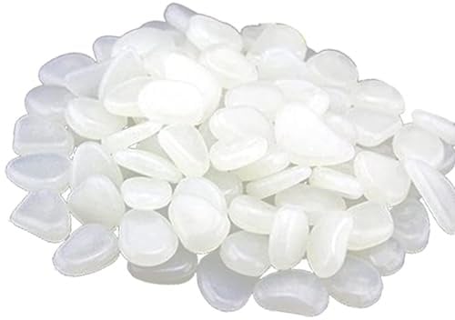 300 Leuchtsteine für Garten, Aquarium & Dekoration – Glow in the Dark Kieselsteine, Wetterfeste Deko-Pebbles in Weiß/Blau für Wege, Beete, Vasen