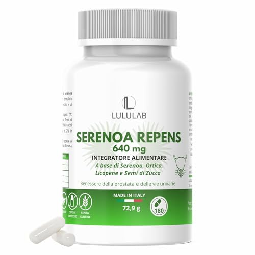 Serenoa Repens Prostata 640 mg per dose giornaliera – Saw Palmetto con Semi di Zucca, Ortica e Licopene – Prostata Integratore Supporto Benessere Maschile – 180 Capsule – Made in Italy – Lululab®