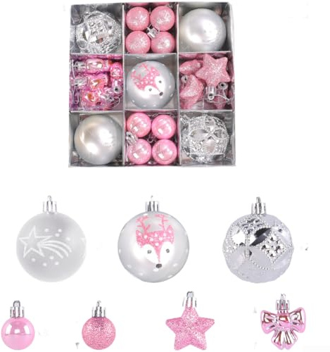 35-teiliges kreatives bemaltes Weihnachtskugel-Ornament-Set, Kunststoff, Chrom, hängende Dekorationen für den Einsatz in Weihnachtsbäumen und saisonalen Veranstaltungen (H)