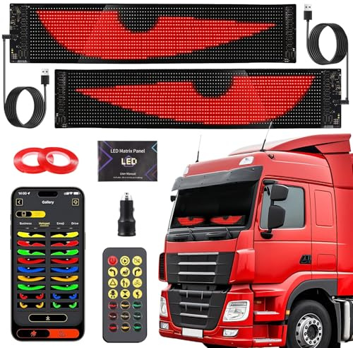 2er Led Augen für LKW (37.4 * 9.2cm), Devil Eyes Light for Auto, Anzeige Bunter Weicher Bildschirm Programmierbare LED Laufschrift Leuchtreklame mit Smart App und Fernbedienung Bluetooth USB 5V