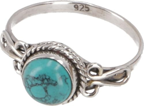 GURU SHOP Boho Silberring, Filigraner Indischer Edelsteinring - Türkis, Size:58