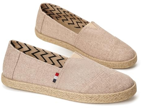 GLAMORA Alpargatas Hombre Esparto Náuticos Lona Sin Cordones Transpirables Antideslizantes Zapatos Verano Slip On Calzado Casual Ligero Cómodo Mocasín Tela Suela Yute Estilo Comodidad beige-42