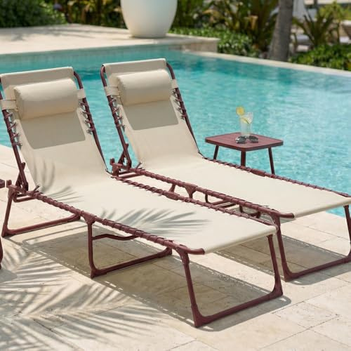 CASABEL Sonnenliege Klappbar, 2er Set, Gartenliege Wetterfest und Bequem, Stahlrahmen und Textilene Bezug, Klappliege für Garten, Terrasse oder Camping, Liege für Schwimmbad oder Freibad, Terrakotta