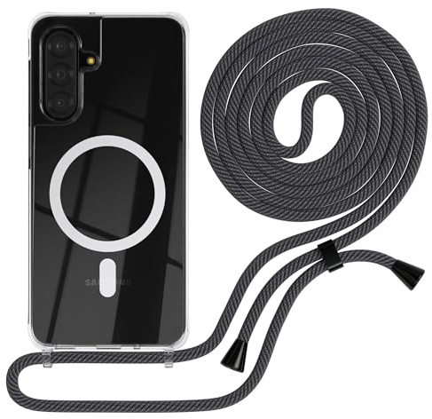 EAZY CASE - Handykette kompatibel mit Galaxy A17 Kette zum Umhängen Stoßfest Handyhülle für Galaxy A17 Silikon Hülle Band Handytasche Transparent als Fallschutz in Schwarz/Anthrazit - Clips Schwarz