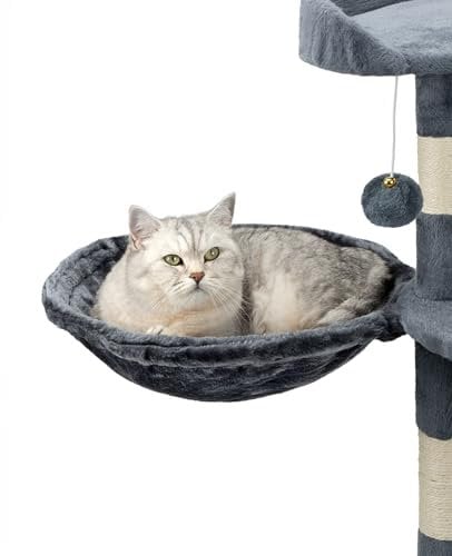 lionto Hamaca Hecha de Felpa Suave para Árbol Escalador para Gatos Diámetro 40 cm, 15 cm Profundidad Gris Oscuro