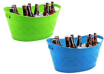 Ice Buckets Pack of 2 Bello Outdoor Party BBQ Summer Party Drinks Barware - Blue & Green