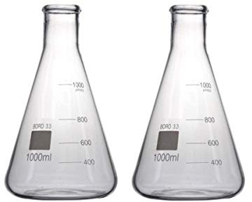 Rocwing - Borosilicate 3.3 Glass Graduated Conical Erlenmeyer Flask for Laboratory (1000ml, 2 in a pack)