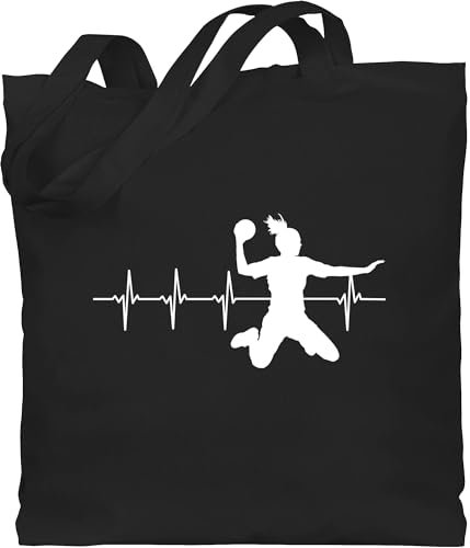 Baumwolltasche - WM 2023 Trikot Ersatz - Handball Herzschlag für Damen - Unisize - Schwarz - handballer handballerin beuteltasche hanball bag halbball stofftasche handball. stoffbeutel handball,