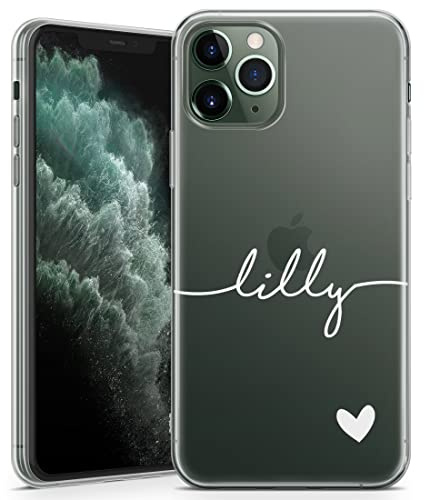 TULLUN Personalisierte Handyhülle für iPhone SE 2020 / SE 2022 - Klare Soft Gel Benutzerdefinierte Farbe Name & Herz Design Buchstabe Initialen Text Stil - Weiß