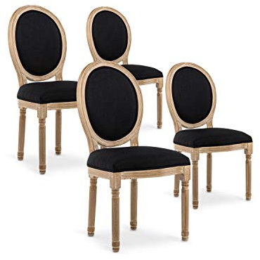 INTENSE DECO Lot de 4 chaises médaillon Louis XVI Tissu Noir