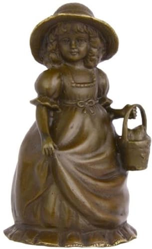 Casa Padrino Jugendstil Tischglocke Mädchen mit Korb Bronze/Gold 7,1 x 6,5 x H. 12,4 cm - Tischklingel Service Glocke aus Bronze - Hotel & Gastronomie Accessoires