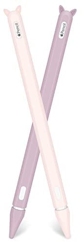 2 Pack Stylo de Silicone Souple Étui Case Cover pour Apple Pencil 2nd Génération, Housse de Protection pour Stylo iPad Pro 11 & 12.9 2018, avec 2 Nib Cover Protection (Violet+Rose)