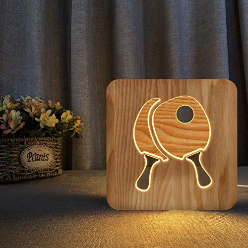 YH Ping-pong bat 3D lampe en bois LED veilleuse décoration de la chambre à la maison lampes de Table créatives pour cadeaux