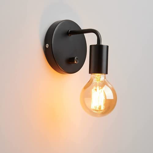 Lightsjoy Industrial Wall Lights with Switch Dimmable Wall Lights Rotary Stepless Dimming Black Metal Wall Lamps for Kitchen Stair Restaurant Living Room Wall Lighting Fixture E27 Base - Black