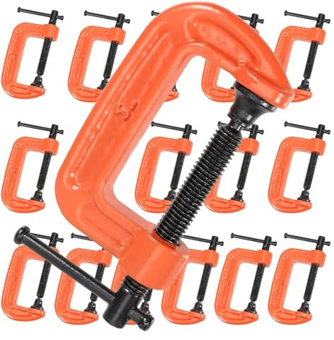 ZEONHEI 16 Pieces 2 Inches Orange Mini C Clamp, Malleable Iron C-Clamp G Clamp for Woodworking, Welding, and Building, 2-Inch Jaw Opening, 1-3/16-Inch Throat Depth