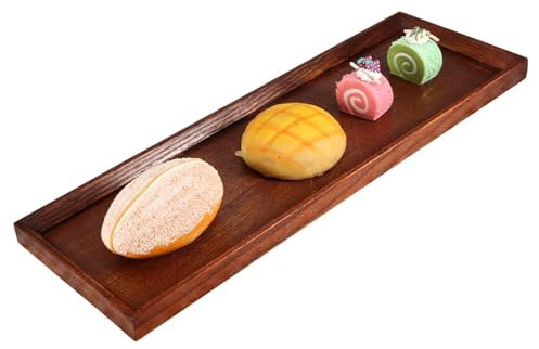 Cyrank Holztablett Deko Länglich, Dekotablett, Holztablett Rechteckig, Serviertablett Holz, Holzbrett Deko, Holz Tablett Klein Mini Teller Ablageschale Für Dessert Kuchen Snacks Brot Gemüse(45x15x2cm)