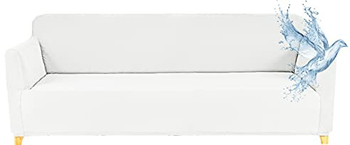 Poligino Sofabezug 3 Sitzer Wasserdicht, Sofahusse Elastisch Universal, Sofa Cover Stretch 3 Sitzer (180-220 cm) Weiß