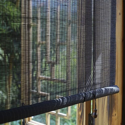 SANJIAOJIA Natural Bamboo Curtain Roller Blind Roll Up Window Shade Blind,60% UV Protection,Privacy Sunshade Shutters,Black Retro Bamboo Blinds,for Patio/Garden/Window/Door (W45xH60cm/18x24in)