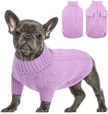 Queenmore Dackel Pullover Hundepullover Grosse Hunde Wärme Hundepulli Strick Pullover Hund Strickmantel Mit Zopfmuster Hundepullover Französische Bulldogge Bulldog Chihuahua Katzen Corgi, Flieder, XL