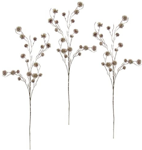 Künstlicher Mini Distelzweig rosé Metallic 3er Set Kunstzweig Deko Pflanze Edeldistel Zweig Weihnachtsdeko Einzelblume Winterblume Kunstblumen Künstliche Blumen Plastikblumen Kunstpflanze AST