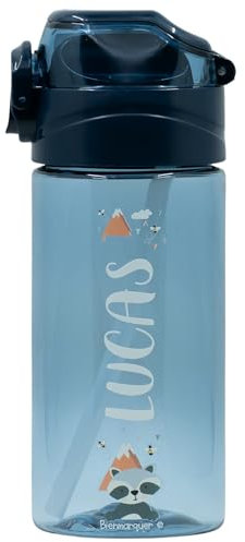gutmarkiert Personalisierbare Trinkflasche für Kinder – Auslaufsichere Kinder Trinkflasche mit Strohhalm – 100% BPA-Frei – Robuste Flasche für Jungen und Mädchen – Spülmaschinenfest – 450ml Dunkelblau
