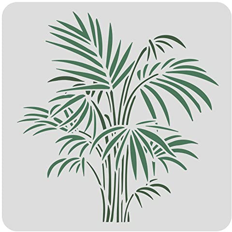 BENECREAT 30x30cm Plant Theme DIY Square Painting Stencils, Tropical Leaf Pattern Reusable Plastic Drawing Stencils Templates for Painting on Scrapbook Fabric Tiles Floor Furniture Wood