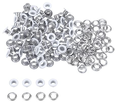sourcing map 100 Satz Tüllen Kit Metall Ösen 4mm Tülle Werkzeug für Schuhe Kleidung Gürteltasche DIY Projekt Planen Tasche (Weiß)