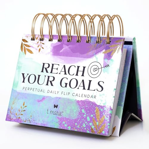 Tageskalender Reach Your Goals – Motivierendes Geschenk und positive Affirmationen für Frauen – Ewiger Kalender 2023–2024, niedliche Bürodekoration, Dankbarkeit und Selbstpflege-Geschenke für
