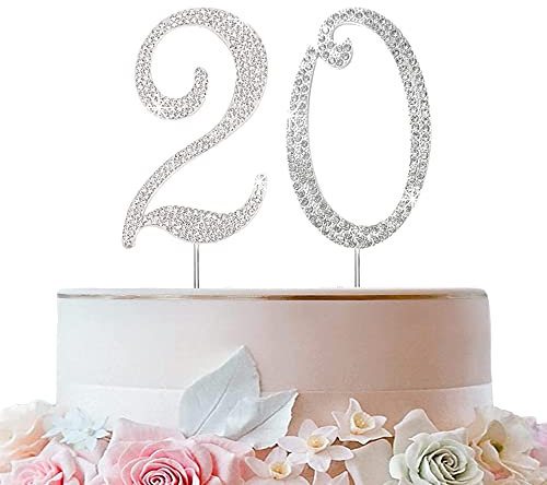 Tortendeko Silber Strasssteine Happy Birthday Cake Topper für Geburtstag Deko (20)