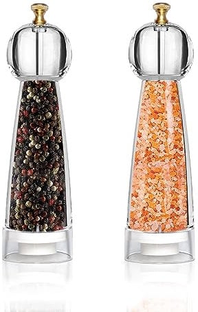 Molinos de Pimienta, Transparente Molinillo de Sal y Pimienta,Botella de Condimento de molino de sal de pimienta de gran capacidad 2pcs 8in, núcleo cerámico, molino de tamaño de partícula ajustable