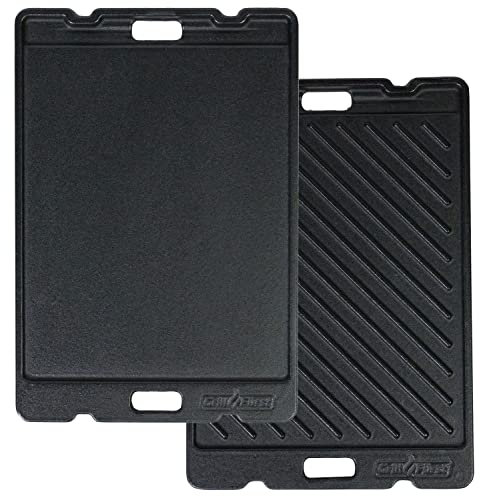 Grillfürst Gusseisenplatte für G201 Campinggrill, 32,8 x 22,8 cm - Massive Gusseisen Grillplatte mit Griffen, Gussplatte beidseitig verwendbar, geeignet Wohnmobilgrill