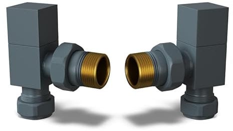 UK Radiators Square Anthracite Radiator Valve Pair - Anthracite Matt Finish - Classy and Modern Design 1/2 x 10mm Angled Radiator Valve Pair - Pair of Valves