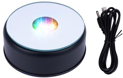 PHMOOJ Black Rotating Display Stand Light Base Colorful Cup Display Turner Spinner Light Tumbler Crystal Turning Display Base Stand with USB Power Cable for Crystals Glass Jewelry Art Gift