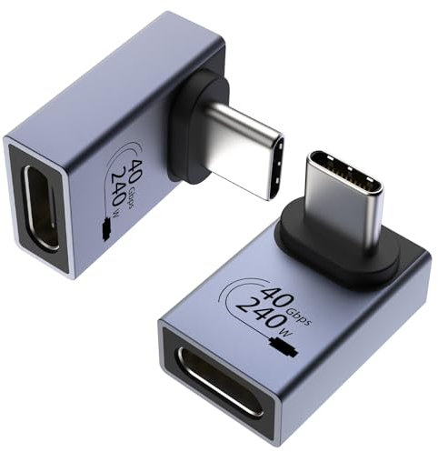 TiMOVO 240W/USB 4.0 Adaptador, 2 PZS Convertidor Conector, 90°Adaptador USB-C Macho a Hembra, Adaptador de Ángulo Recto para ROG Ally, MacBook, iPad Pro, Switch, Steam Deck, VR, Thunderbolt4, Centro L