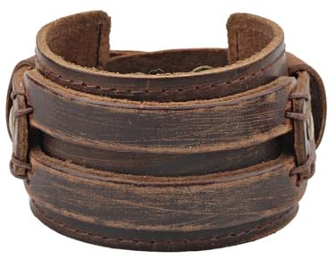 keland Wikinger Leder Manschetten Armband Lederarmband für Damen Herren (B-Braun)