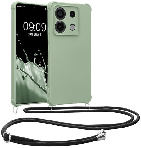 kwmobile Coque Collier Compatible avec Xiaomi Redmi Note 13 Pro 5G / Poco X6 5G Coque - Coque Housse en Silicone avec Collier Vert Gris