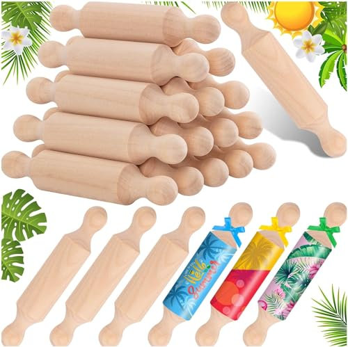 Lot de 20 mini rouleaux à pâtisserie en bois pour travaux manuels, pâtisserie dans la cuisine et jeux imaginatifs, plateau décoratif en bois pour Halloween et cadeaux de Noël (10,4 cm)