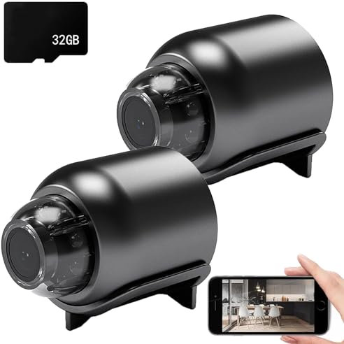 Cheerchest Camera, Mini Wireless WiFi Camera 1080p HD, Mini WiFi Spy Camera Wireless, Mini WiFi Camera 1080p HD - Night Vision Included, with 32G SD Card, for Home Security, Easy Installation (2pcs)