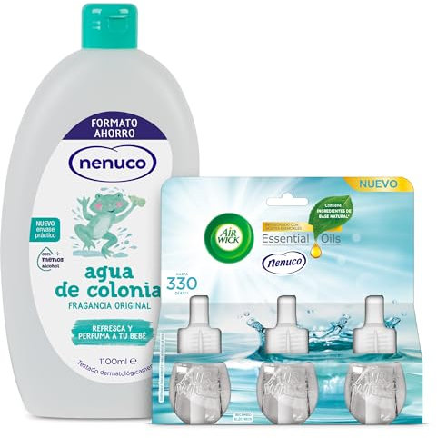 Nenuco Agua de Colonia, Fragancia Original, con Menos Alcohol, Formato Ahorro 1100 ml + Air Wick Eléctrico - Recambios de Ambientador Automático Eléctrico, 3 Unidades