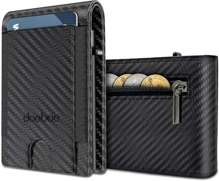 doeboe Portefeuille À Deux Volets pour Homme, en Cuir, avec Fenêtre D'Identité, Blocage RFID, Sécurité, Minimaliste, Fin, Cadeau pour La Fête des Pères, Un Anniversaire, Noir