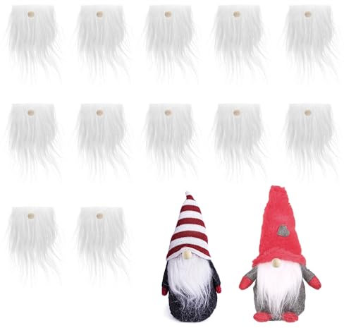 mizikuu 12 Pezzi Barba da Gnomo, Barba per Gnomi e Palline di Legno Kit Capelli Barba Pelliccia Sintetica per Fai da Te Decorazione Pasquale Pretagliata Natalizi Decori