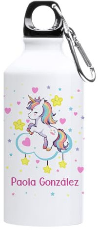 Kembilove Cantimplora infantil personalizada – botella de agua niños - Botella agua niños colegio - Termo bebe - Regalos niños para la vuelta al cole - Botella personalizada 400 ML - Colores Unicornio