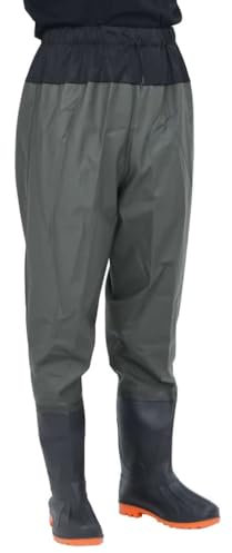 vidaXL Wader da Pesca alla Vita con Stivali Verde Scuro Taglia 46, Stivali per la Pesca, Wader da Pesca con Stivali, Stivali Alti Fino alla Vita