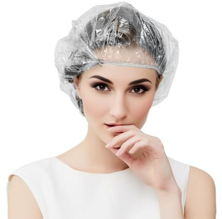 50 Pcs Disposable Shower Caps, 50cm Shower Cap, Plastic Shower Caps, Thick Clear Waterproof Shower Cap, for Home Use, Hotel, Spa, Travel