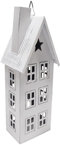 dekorative Tisch - Laterne aus Metall in Haus-Form Shabby weiß quadratisch Maße ca. 10 x 11,5 x 33 cm hoch
