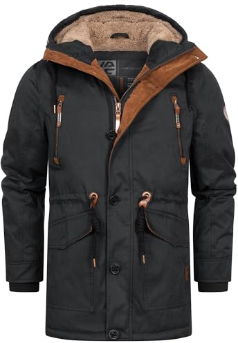 Indicode Herren INGillespie Winterjacke mit gefütterter Kapuze | Herrenjacke Wintermantel Parka Männer Black, S