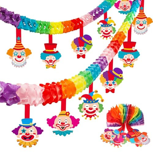 BOFUNX 3×3M Clown Girlande Deko Karneval Bunt Girlande Papier Deko Hängende Papiergirlanden mit Zircus Clown Hängedeko Hängegirlanden Partygirlanden Fasching Karneval Party Dekoration
